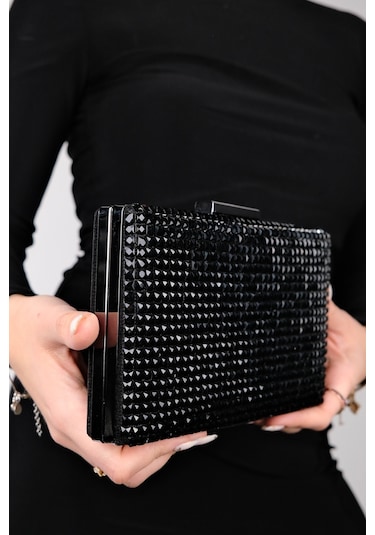 Luvishoes Gomeda Siyah Kare Taşlı Kadın Abiye Çanta Siyah