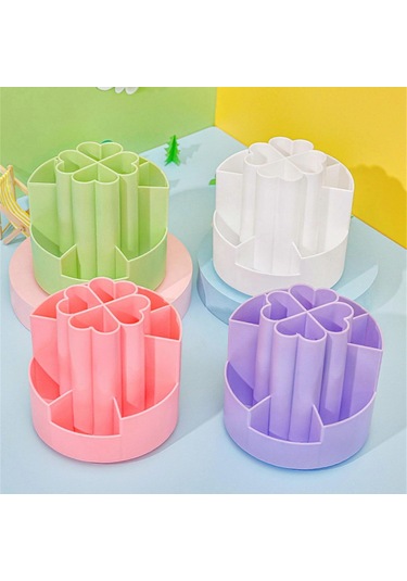 Ganzhoushop Masaüstü Düzenleyici Döndürülebilir Kalemlik Standı Saklama Kutusu Kalemlik Kırtasiye Saklama Kutusu Plastik Kalem Saklama Kutusu Beyazpembe