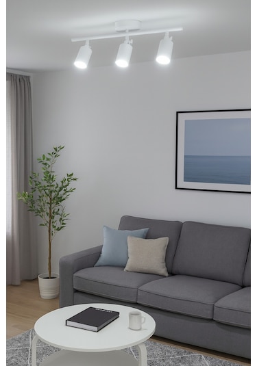 Spoti 3'lü Beyaz Renk Beyaz Işık Modern Tasarım Salon - Mutfak - Banyo Spot Ledli Sıralı Avize Beyaz