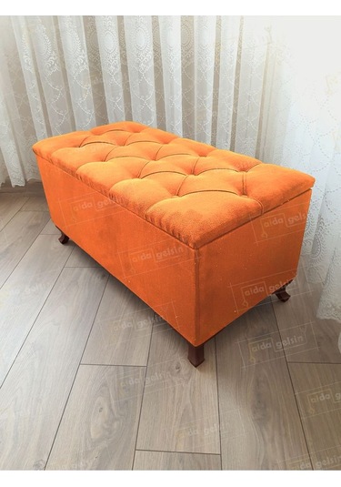 Lüks Sandıklı Kapitoneli Ayakucu Puf Bench 90 Cm Ceviz Ayak