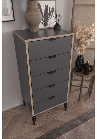 Sarmobi Arden 5 Çekmeceli Şifonyer , Çamaşırlık Siyah