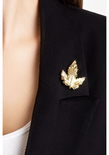 Vintage Yaprak 18 Ayar Sarı Altın Kaplama Gümüş Broş Sarı Altın Kaplama