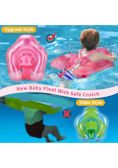 Qingmipy "swimboboy Şişme Bebek Yüzme Simidi - Güneşlikli Ve Pompalı 3-24 Ay İçin" Pembe