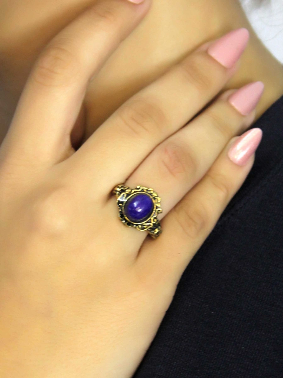 Doğal Taş Lapis Doğal Taşlı Antik Model Kadın Ayarlanabillir Yüzük Euy80l Mavi
