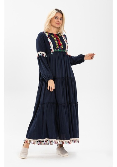Uzun Kol Şile Bezi Iffet Uzun Elbise Lacivert