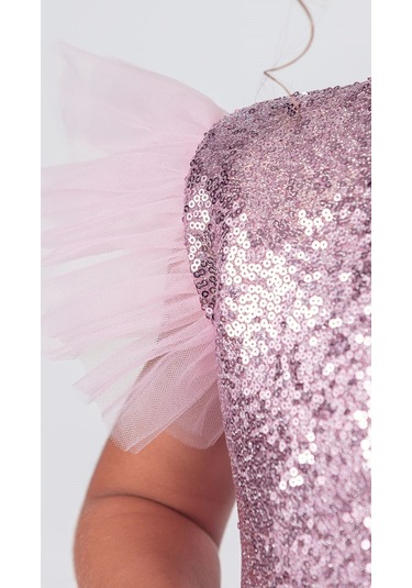 Tüllü Kız Çocuk Kpl Elbise Mnk0526 Koyu Pembe