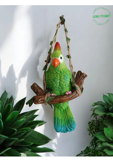2 Adet Dekoratif Sallanan Duvar Ve Bahçe Süs Kuş Biblo Yeşil-sarı