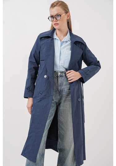Bigdart 5938 Kruvaze Yaka Trençkot - Lacivert