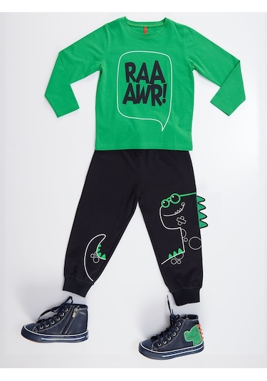 Denokids Tırtırlı Dino Erkek Çocuk Pantolon Takım Çok Renkli