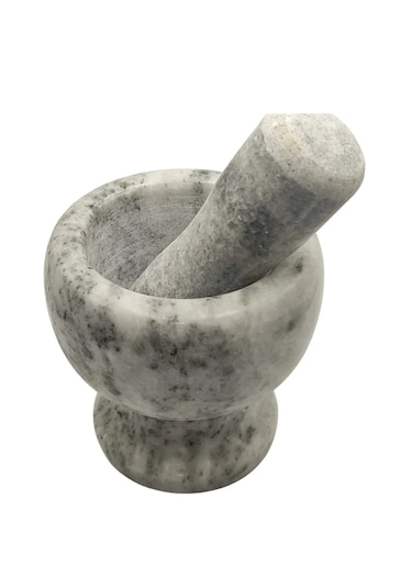 Diperla Açık Gri Marmara %100 Doğal Mermer Havan Sarımsak Dövecek