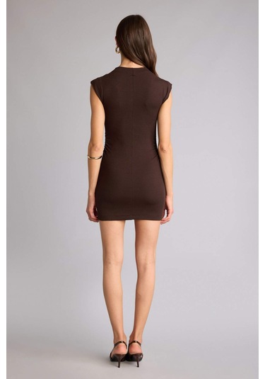 Defacto Bodycon Vücudu Saran Ribana Mini Elbise H5756ax26spbn609 Kahve-bn609