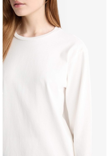 Defacto Regular Fit Bisiklet Yaka Uzun Kollu Tişört Tunik D4897ax25auer242 Ekru