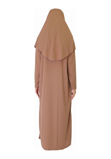 Açık Sütlü Kahve Fermuarsız Namaz Elbisesi Sütlü Kahverengi