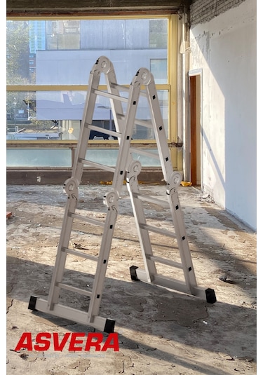 Asvera 3.7 Metre Çok Amaçlı Akrobat Merdiven - 12 Basamaklı 4x3 Katlanır Profesyonel Merdiven