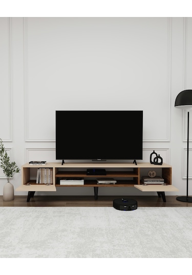Arnetti Clara Raflı Dolaplı Tv Sehpası, Ceviz Bej - Clara