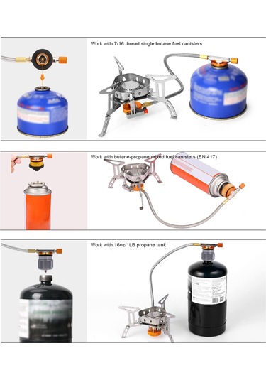 Ximistore9 Kompakt Çekirdekli Folding Çadır Ocağı + 2 Adet Gaz Tankı Adaptörü Seti - Ultralight Dışarı Aktiviteler İçin Gümüş