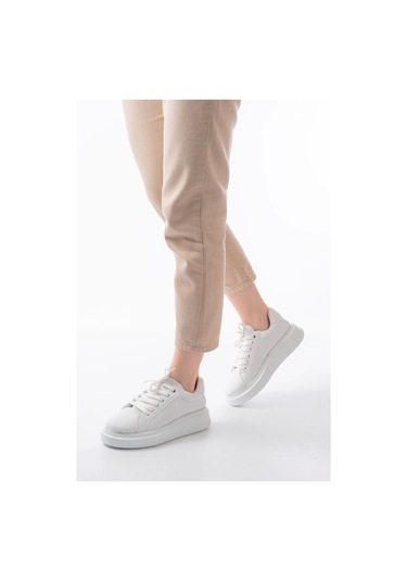 Rs-2435 Beyaz Gümüş Bağcıklı Dikişli Günlük Spor Ayakkabı Beyaz