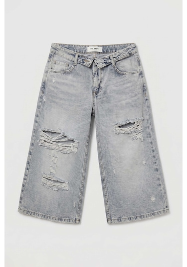Itsbasic Kadın Kot Rengi 12s6-159 Straight Fit Maxi Bermuda Denim Şort Çok Renkli