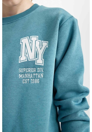 DeFacto Erkek Çocuk Baskılı Bisiklet Yaka Kalın Sweatshirt D3026A824WNBE820