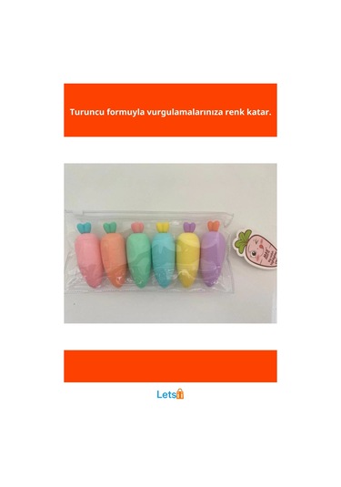 Havuç Tasarımlı Renkli Fosforlu Kalemler 5 Adet Çok Renkli