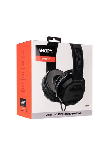 Snopy Sn-101, Bonny, Siyah, Kablolu, 3,5mm Jac, Ayarlanabilir Kafa Bandı, Microfonlu Kulaklık