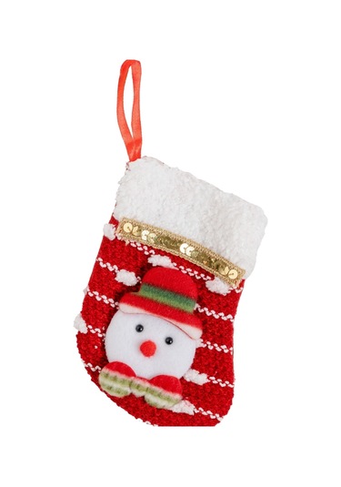 Yılbaşı Süsü Çorap Kardan Adam Desenli Kırmızı 15 Cm