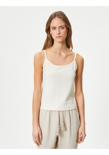 Koton İnce Askılı Atlet Dokulu Pamuklu Kırık Beyaz 4sak10075ek