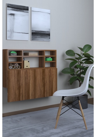 Dekorfim DF01104BR Duvara Monte Pratik Katlanır Raflı Kırma Mutfak ve Yemek Masası