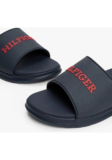 Tommy Hilfiger Erkek Logolu Lacivert Terlik Siyah