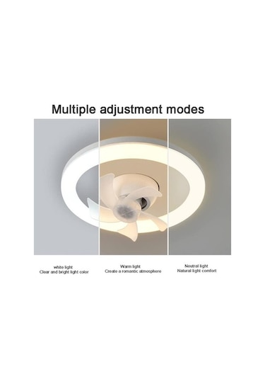 Işıklı Kısılabilir Tavan Vantilatörü E27 Led Avize Uzaktan Kumandalı 360 Derece Döndürme Beyaz