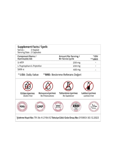 Validus Extra Smile 5htp 200 Mg + L-tryptophan 200 Mg + Sam 400 M