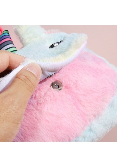 Maoyaya Yeni Yuvarlak Gözlü Tek Boynuzlu At Çocuk Peluş, Renkli Kapaklı Kız Omuz Çantası Mor Lila