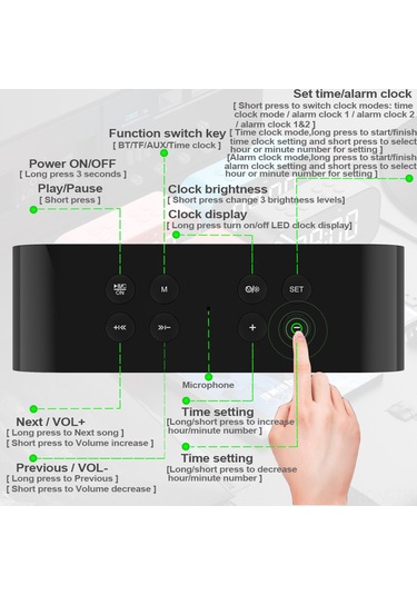 Suofeng Siyah Ultra Portatif Bt 5.0 Hoparlör -免提 Konuşma, Lcd Ekran, Alarm Ve Uyku Modu, 2000mah Pil İle Kaliteli Ses