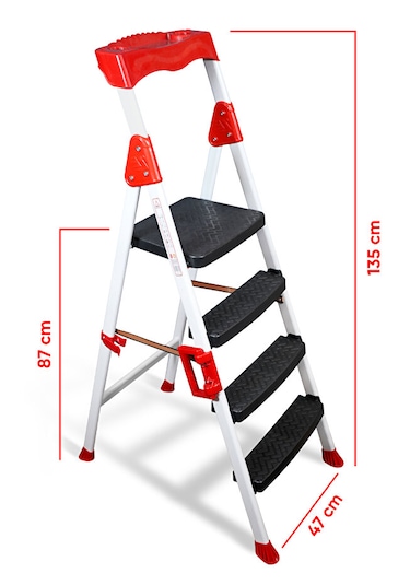 Elegance 3+1 Geniş Basamaklı Kolay Taşıma Aparatlı Merdiven Kaliteli Paslanmaz 3+1 Basamaklı