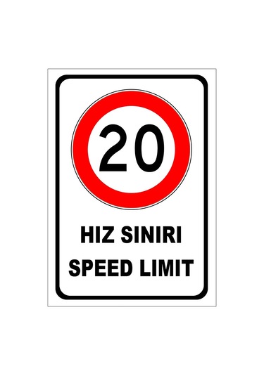Türkçe İngilizce Hız Sınırı 20 Km İşareti Levhası Etiketi Sembolü Pf1769