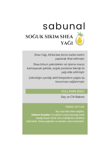 Sabunal Shea Yağı - Soğuk Sıkım Ham Işlenmemiş Raw Virgin Shea Butter 100 G