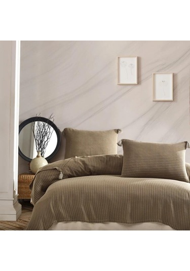 Jakarlı Müslin Yatak Örtüsü Çift Kişilik Costa Vizon