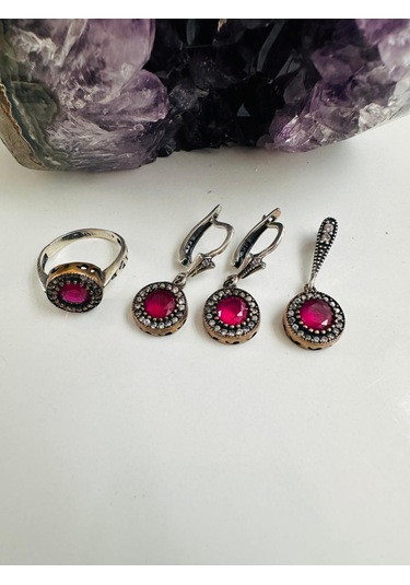 Aysesa Yakut Ve Zirkon Taşlı Gümüş Set Takım 925 Ayar 10,29 Gram