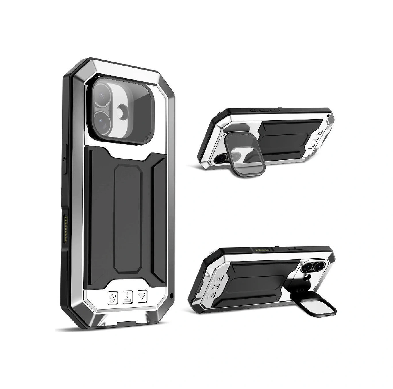 İiphone 17 İçin Metal Standlı Telefon Kılıfı Dahili Kamera Kickstand Cam Ekran Koruyucu Ağır Hizmet Şok Geçirmez