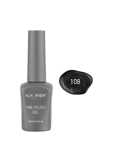 Alix Avien Gold Işıltılı Siyah Kalıcı Oje 108-yoğun Renk Veren Jel Oje 12 Ml-nail Uv Gel Polish 108