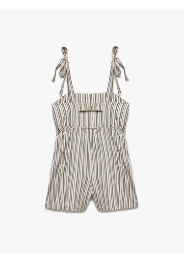 Koton Viskon Karışımlı Sırt Detaylı Cepli Çizgili Mini Salopet Tulum Antrasit Çizgili 5sal40011ıw Antrasit Çizgili Antrasit