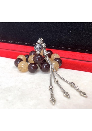 Kehribarkolik Bilek Boy Alacalı Akik Taşlı Tesbih