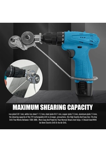 Youmex Elektrikli Matkap Dönüştürülebilir Metal Kesici - 360 Derece Çift Kesme Başlığı İle Metal Levha, Demir, Çelik, Bakır Ve Aluminyum Kesimi