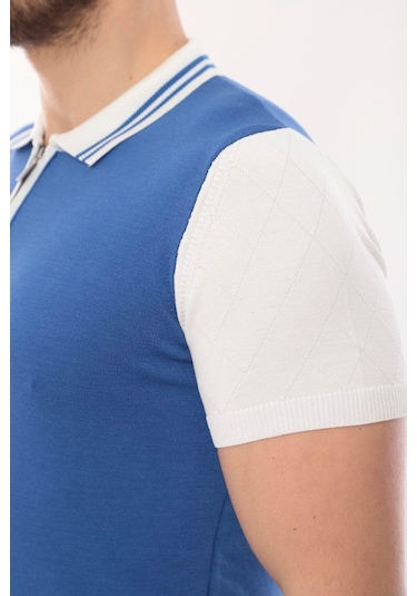 Fore Sport Tişört Kısa Kol Triko Polo Yaka Fermuarlı Saks Beyaz