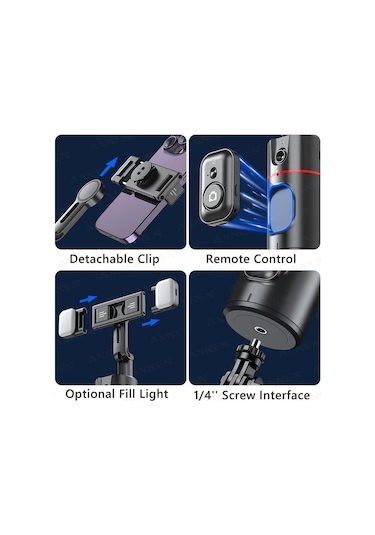 Torima P02 Profesyonel 360 Derece Gimbal Öz Çekim Telefon Sabitleyici Video Çekimi Siyah