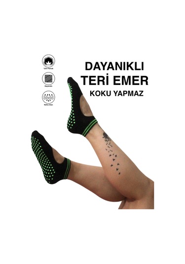 Tek Çift Pamuklu Renkli Kaymaz Taban Silikon Baskılı Yoga Fitness Pilates Ve Aktivite Kadın Çorabı