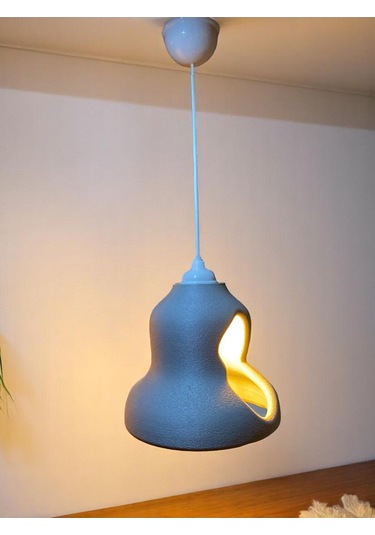 Beton Görünümlü Şık Ve Modern İskandinav Avize Rustik Ampul Hediyeli Gri