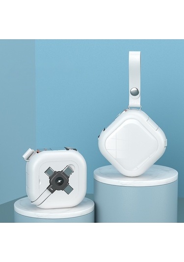 Rogfer 3'ü 1 Arada Usb'den 8 Pin'e Mikro Usb Usb-c / Type-c Cep Telefonu Tutuculu Teleskopik Şarj Kablosu Beyaz