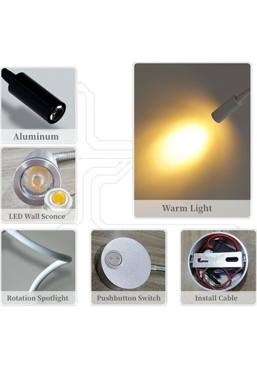 Cbtx Esnek Duvara Monte Led Gece Lambası Başucu Metal 1w Ev, Otel İçin Sıcak Işık Lambası - 3102 Krom