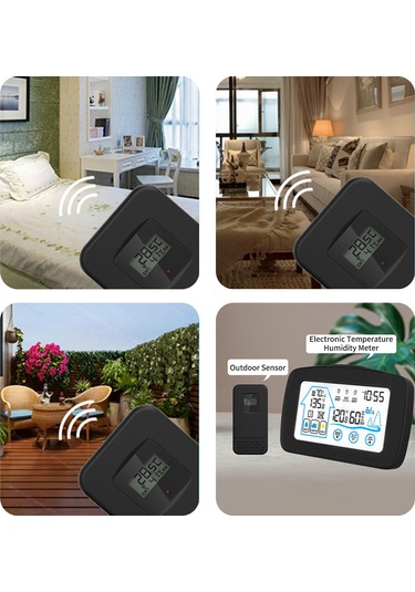 Hangfox Beyaz İç/harici Kablosuz Sıcaklık Nem Ölçer, Aydınlatmalı Büyük Ekran, 100m Sensör Aralığı, Konfor Göstergeli Hava Durumu Saati